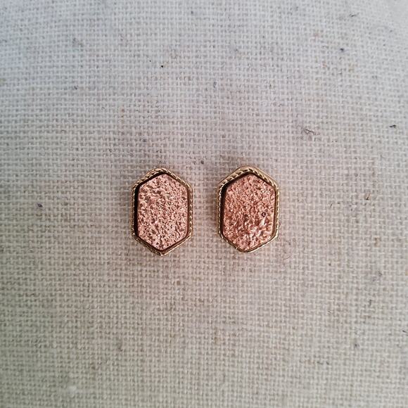 Faux Druzy Stone Stud Earrings in Rose Gold Peach - Picture 7 of 11